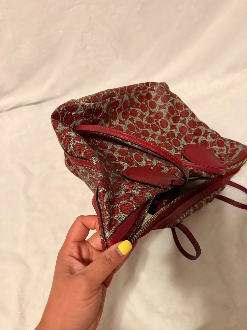 Coach Signature Coated Canvas Taxi Zip Top Red Tote with Removable Pouch